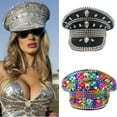 thumbnail image 2 of Apooke Military Hat with Rhinestone Captain Sergeants Hat Luxurious Music Festivals Festival Birthday Party Rivet Hat, 2 of 18