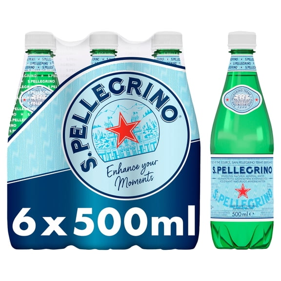 San Pellegrino Sparkling Natural Mineral Water 6x500ml, Imported from Britain