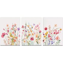 Hieng Wildflower Canvas Wall Art for Bedroom – Botanical Floral Wall Art, Pink Watercolor Flower Pictures Wall Decor, Aesthetic Nature Landscape Prints for Living Room（Only canvas）