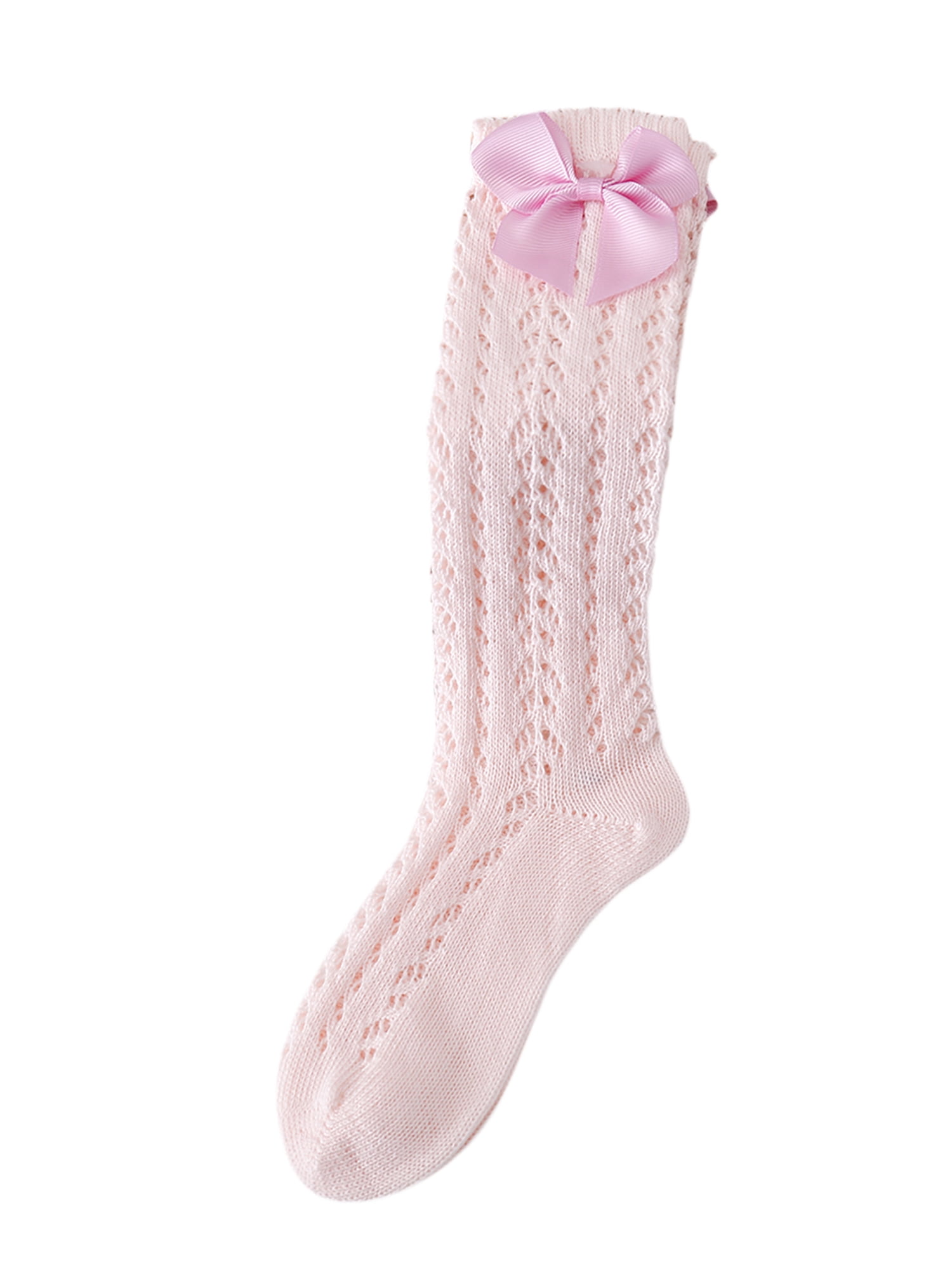 Eyicmarn Baby Girls Long Socks, SolidColor KneeHigh Stockings with Bowknot Decoration for