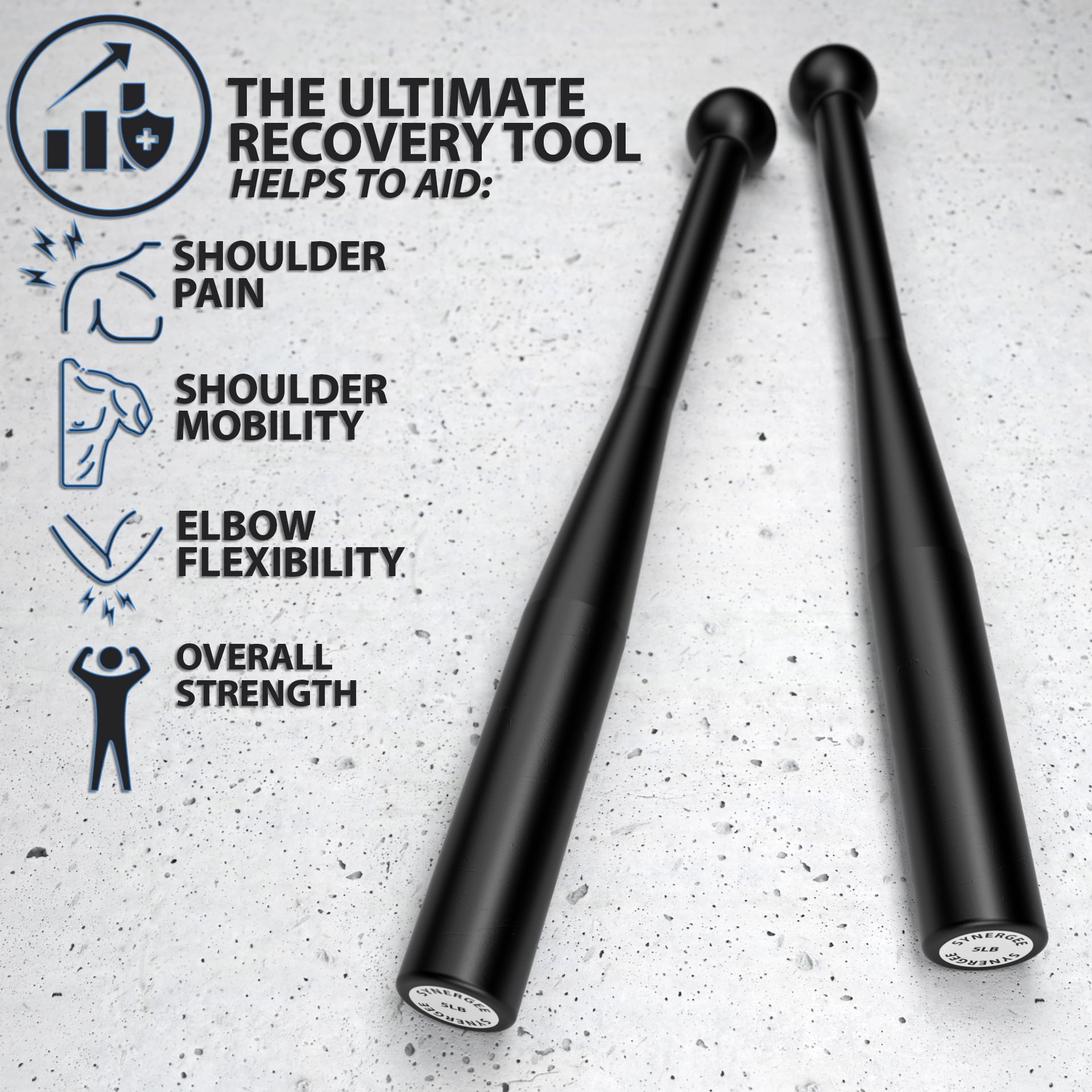 Synergee 5 LB Indian Club - Pair of Power Clubs - Exercise Weight Club Bells - Grip and Forearm Strength Trainer