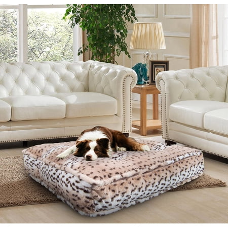 Bessie and Barnie Aspen Snow Leopard Luxury Extra Plush Faux Fur Rectangle Pet/Dog Bed