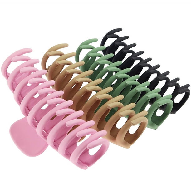 Pinzas para el cabello grandes para mujer, pinzas grandes para cabello fino, grueso y rizado, sujeción fuerte de los años 90, pinzas para el cabello mate antideslizantes de 4,33 pulgadas (4 unidades) Rojo Verde