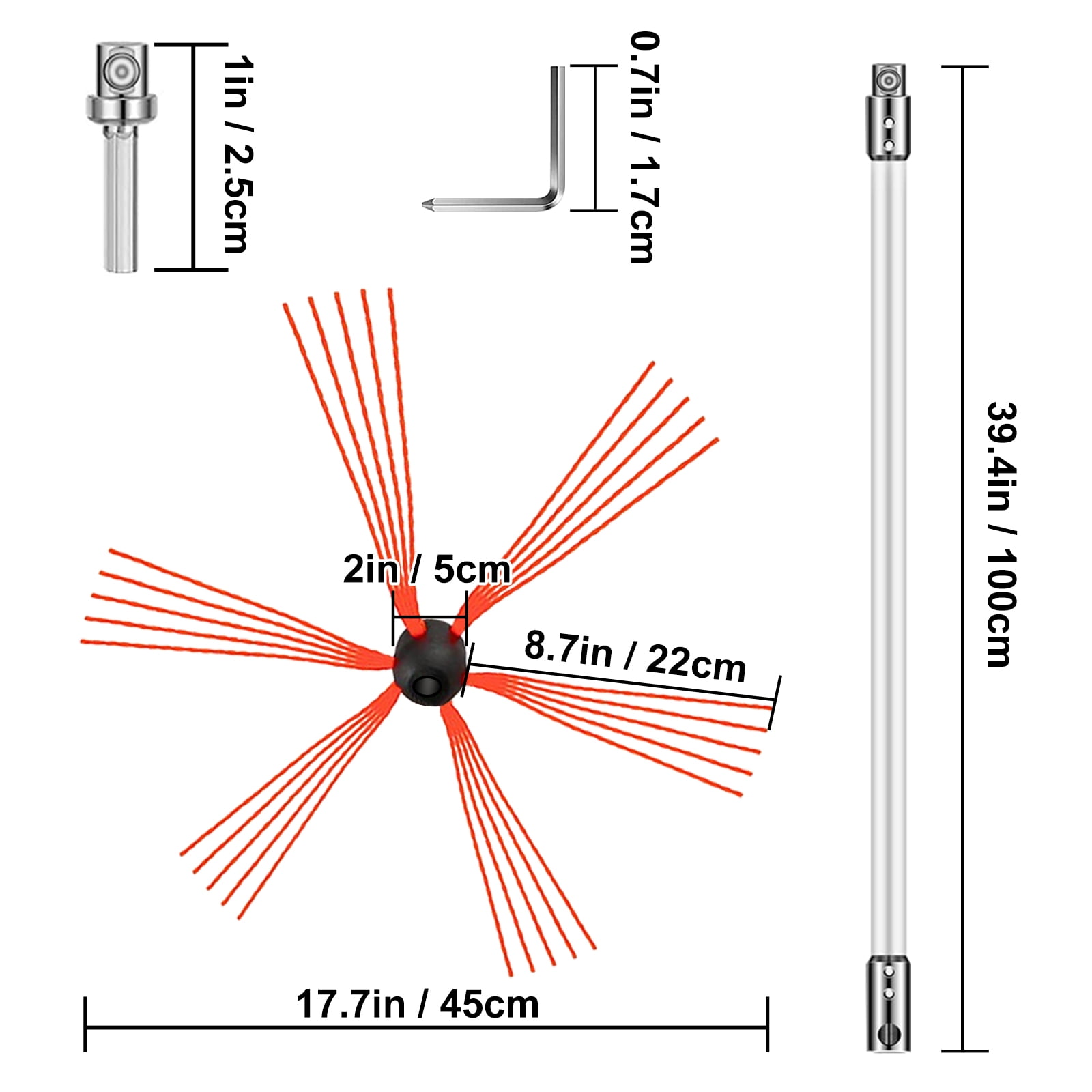 KFFKFF Power Sweep Flu-Flex Flexible chimney rods for Liners Brush Head brass fittings