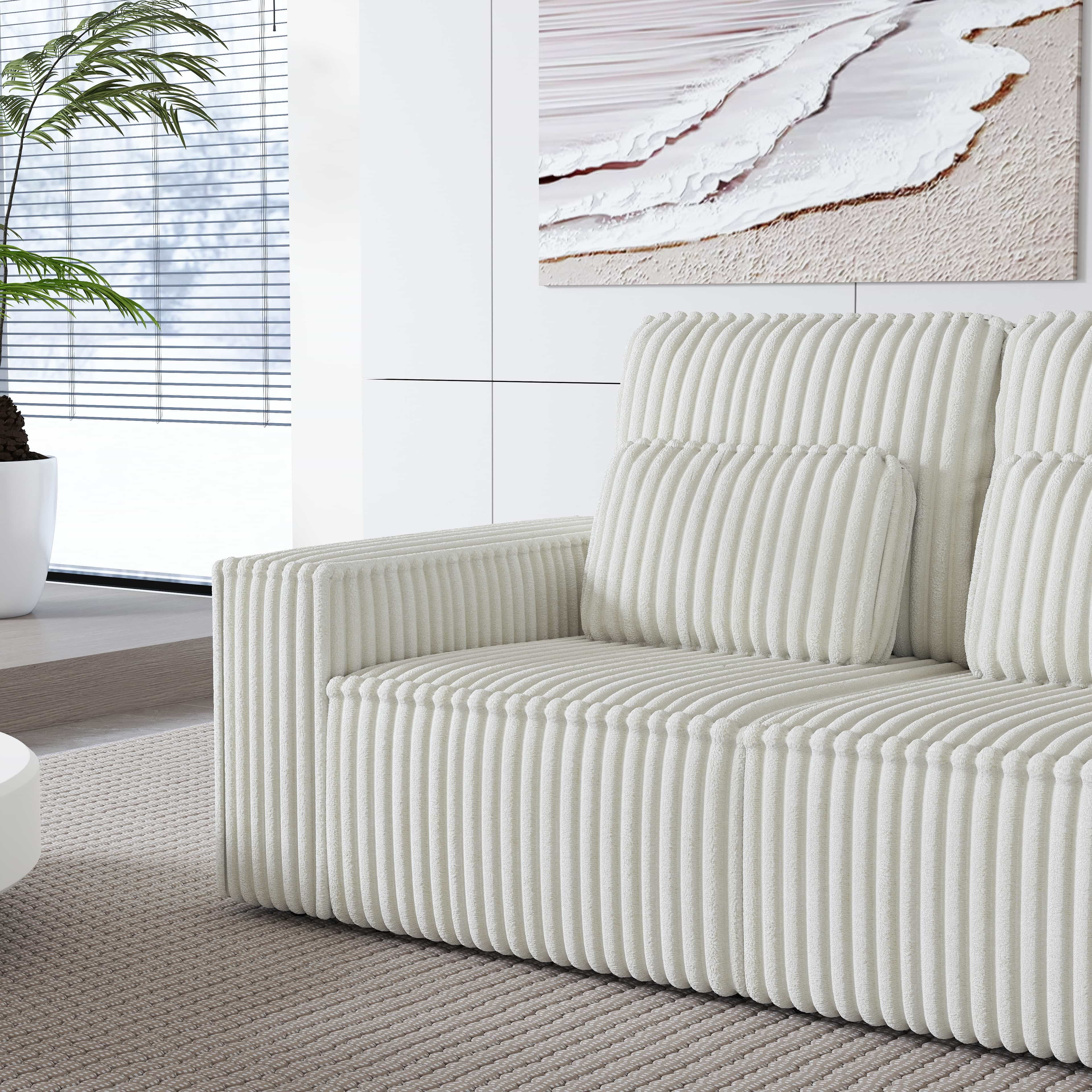 BSHTI Classic Corded Comfort Sofa with Pillows, Double-seater sofa, Corduroy Upholstery, removable back cushions, Easy to assemble, Beige