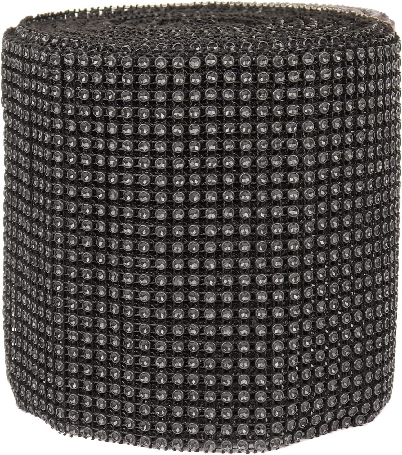 O'Creme Rhinestone Mesh Ribbon Wrap 24 Row 4-1/2 Inch Wide x 10 Yards, Black