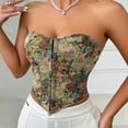 thumbnail image 4 of BLTIBY Women Renaissance Corset Vintage Satin Vest Bustier Floral V Neck Sleeveless Tops Cottagecore Retro Medieval Costume Bodyshaper Slim Fit Party Halloween Going Out Brown M, 4 of 9
