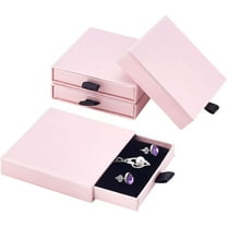 4 Pack Jewelry Gift Boxes Cardboard Jewelry Box 3.15x3.19x0.71 Inch Pink Square Drawer Boxes with Sponge Inside Display Organizers for Bracelets Earrings Necklaces Ring Gift Storage
