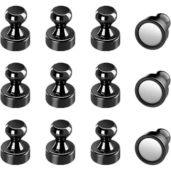 Refrigerator Magnet Push Pin - Brushed Nickel Steel Fridge magents, Magnetic Pushpins, Magnet Thumb Tacks, Magnets for Whiteboard, Kitchen, Office, Bulletin Board, Lockers (Black)