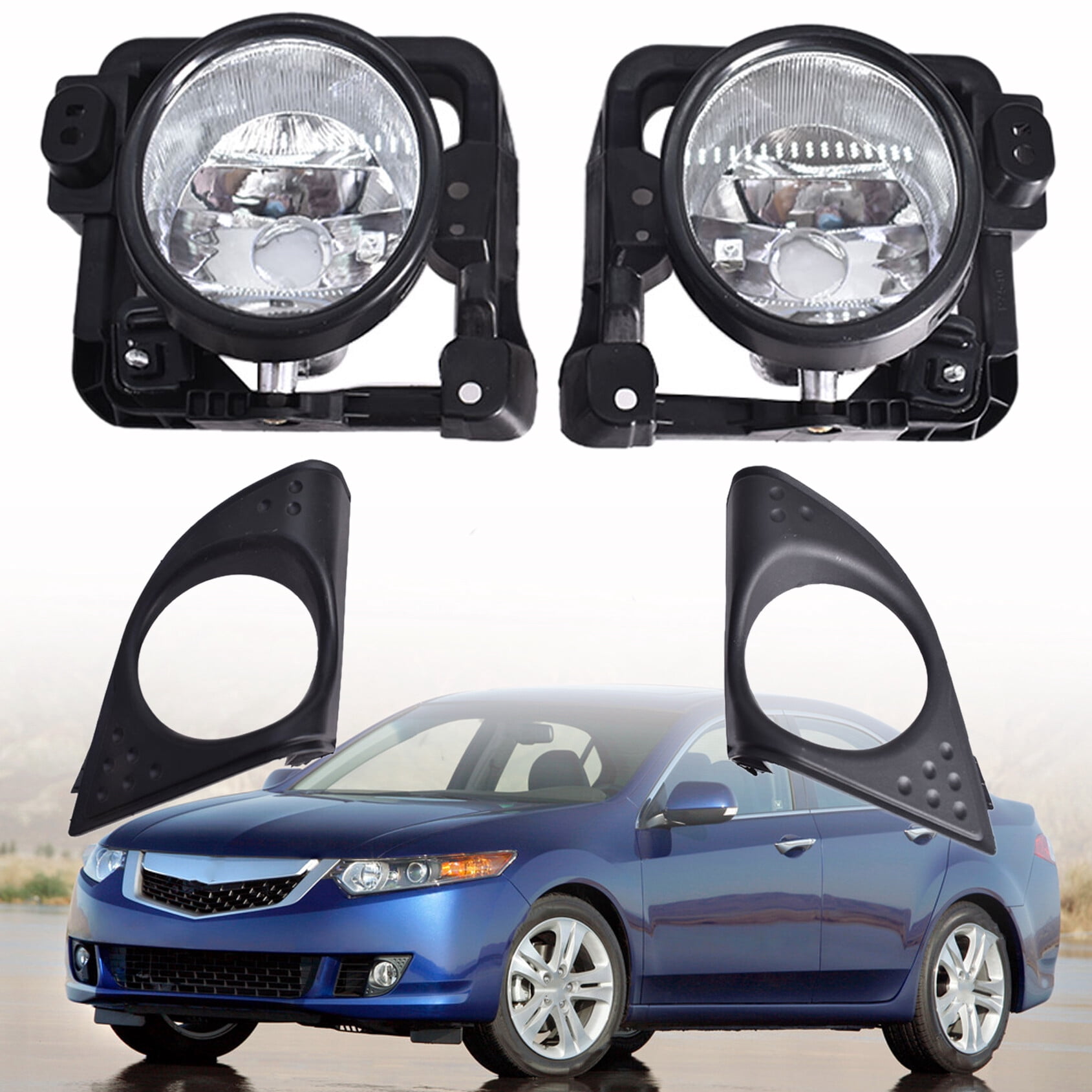 2Pcs Clear Lens Fog Light Assembly Left and Right Side Replacement for 2009-2010 Acura TSX