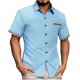 thumbnail image 2 of Blusa y camisa de manga corta con cuello vuelto para hombre, informal, a la moda, con botones, para negocios, de poliéster., 2 of 9