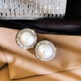 thumbnail image 3 of Luxury Silver Plated Big Round Pearl & Crystal Stud Earrings Wedding Fashion Jewelry Earrings, 3 of 9