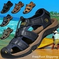 thumbnail image 3 of Men's Closed-toe Sandals Genuine Leather Soft Hiking Shoes Summer Beach Sandals, 3 of 9