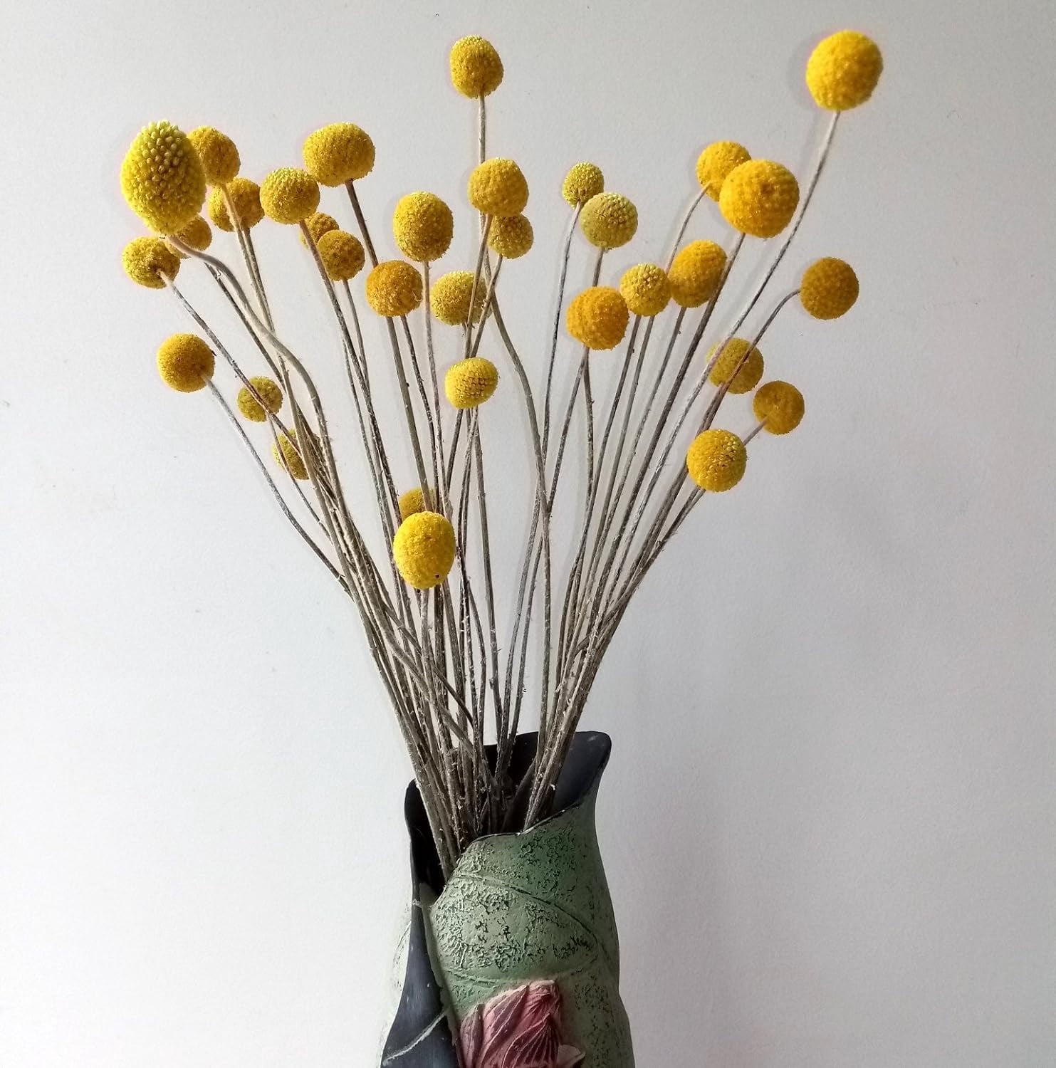 60Pcs Natural Craspedia Globosa Flowers Billy Balls Boho Flower Bouquet Floral Arrangements for Wedding Home Party Office Decor (Yellow)