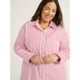 thumbnail image 4 of Free Assembly Women’s and Women's Plus Button Front Boxy Cotton Tunic Shirt with Long Sleeves, Sizes XS-4X, 4 of 5