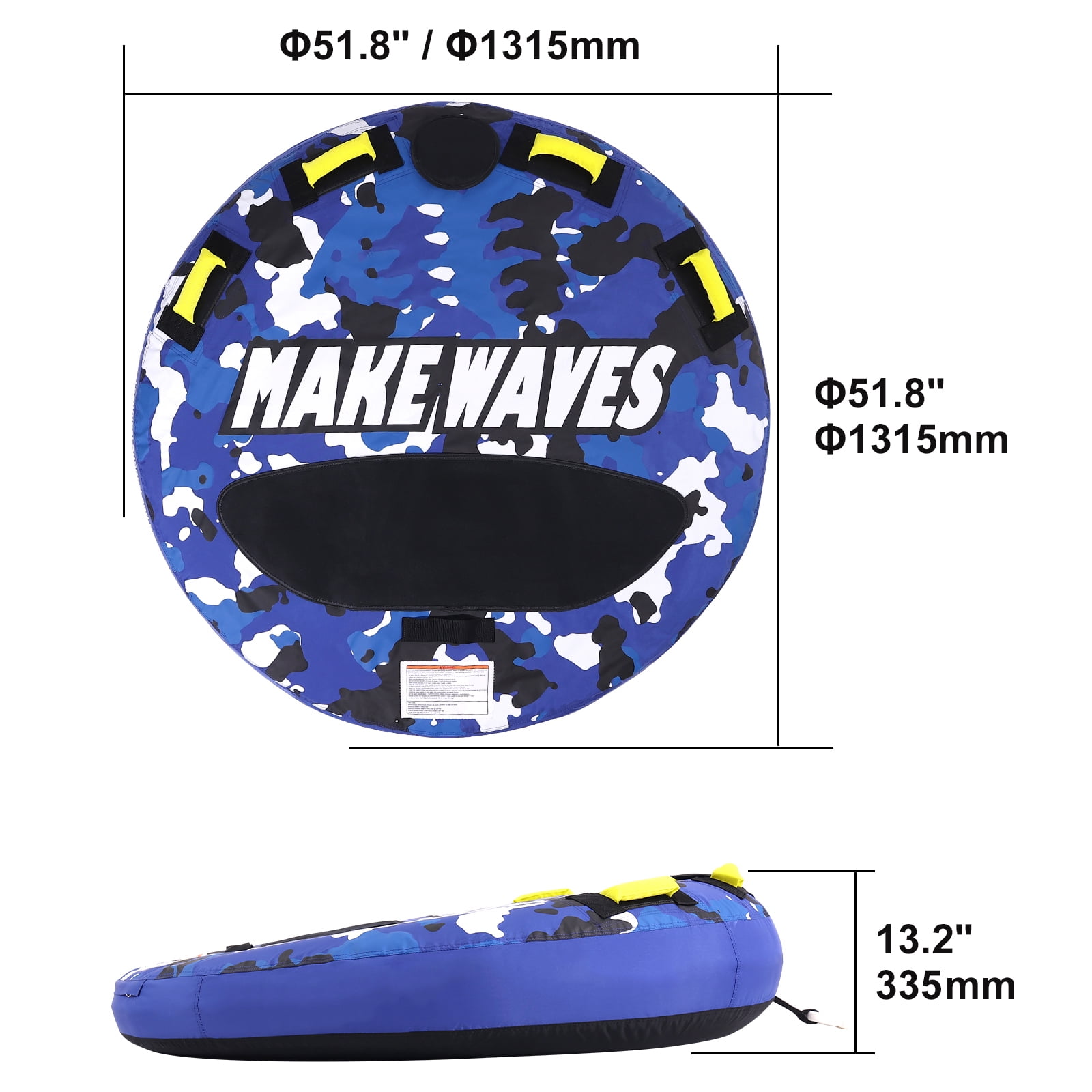KFFKFF Towable Tube for Boating, 340 lbs Capacity, Inflatable Water Sport Tube for 1-2 Riders, 51.8" Round Design with Durable Nylon Cover, EVA Handles, and Quick-Release Safety Valve