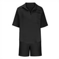 thumbnail image 6 of Brnmxoke Women's 2 Piece Outfits Short Sleeve Shirts and Shorts Linen Set Women Casual Lounge Set with Pockets Summer Beach Sweatsuits Loungewear Black,S, 6 of 7