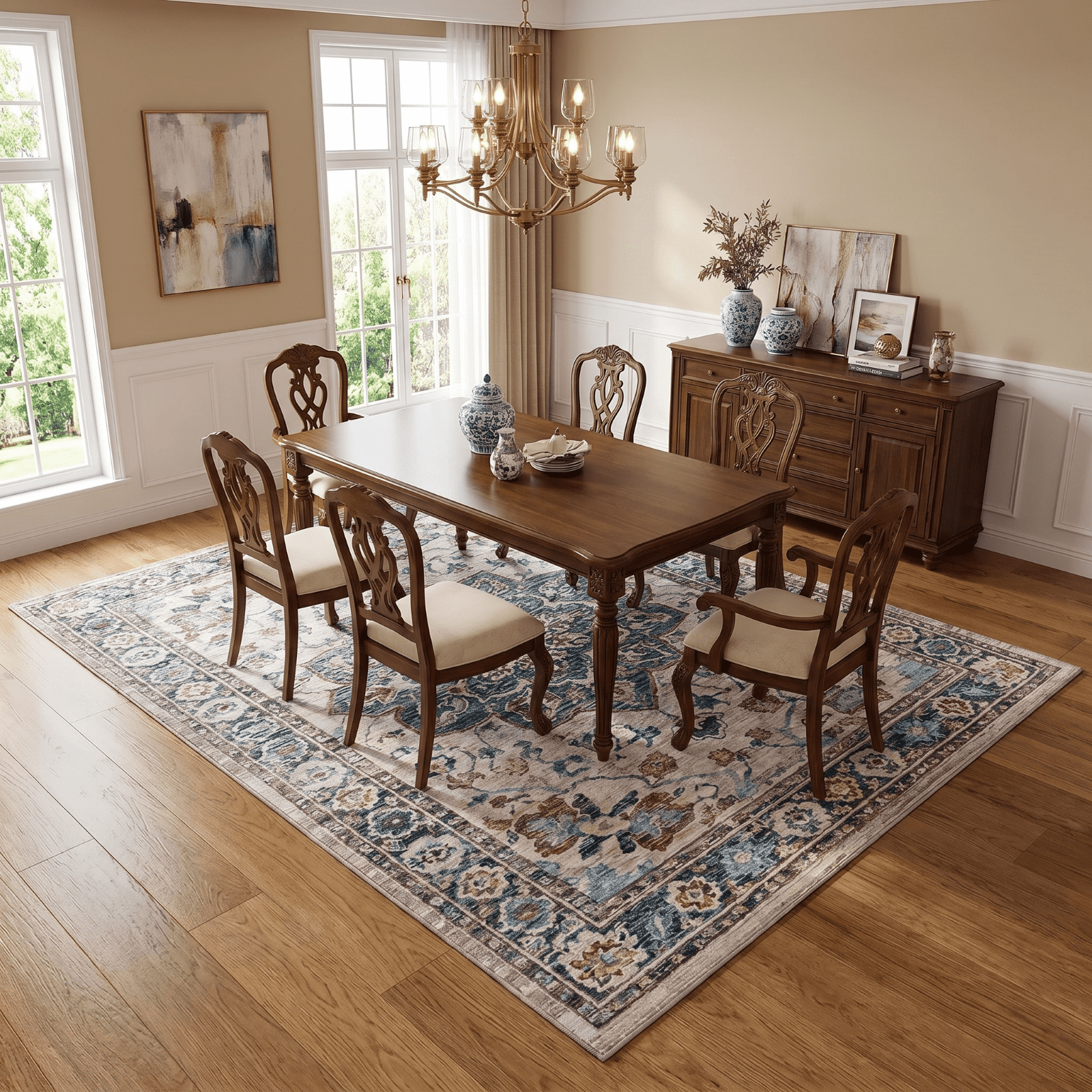 Kelno 8'x10' Area Rugs Vintage Living Room Rug Washable Low Pile Indoor Carpet Non-slip Soft Rug Bedroom Dining Room, Blue&Red