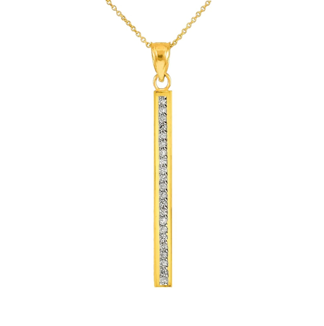14K GOLD VERTICAL DIAMOND BAR NECKLACE 