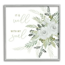 Stupell It Is Well With My Soul White Roses Botanical & Floral Painting Gray Framed Art Print Wall Art