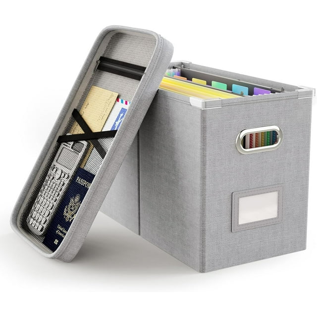 File Organizer Box File Box for Letter Size Files Storage Hanging File Folder Organizer with Mesh Pocket on Lid Portable Filing Box with Handle for Office/Home/School( )