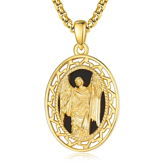 TANGPOET Gold Saint Raphael Necklace 925 Sterling Silver for Men Women