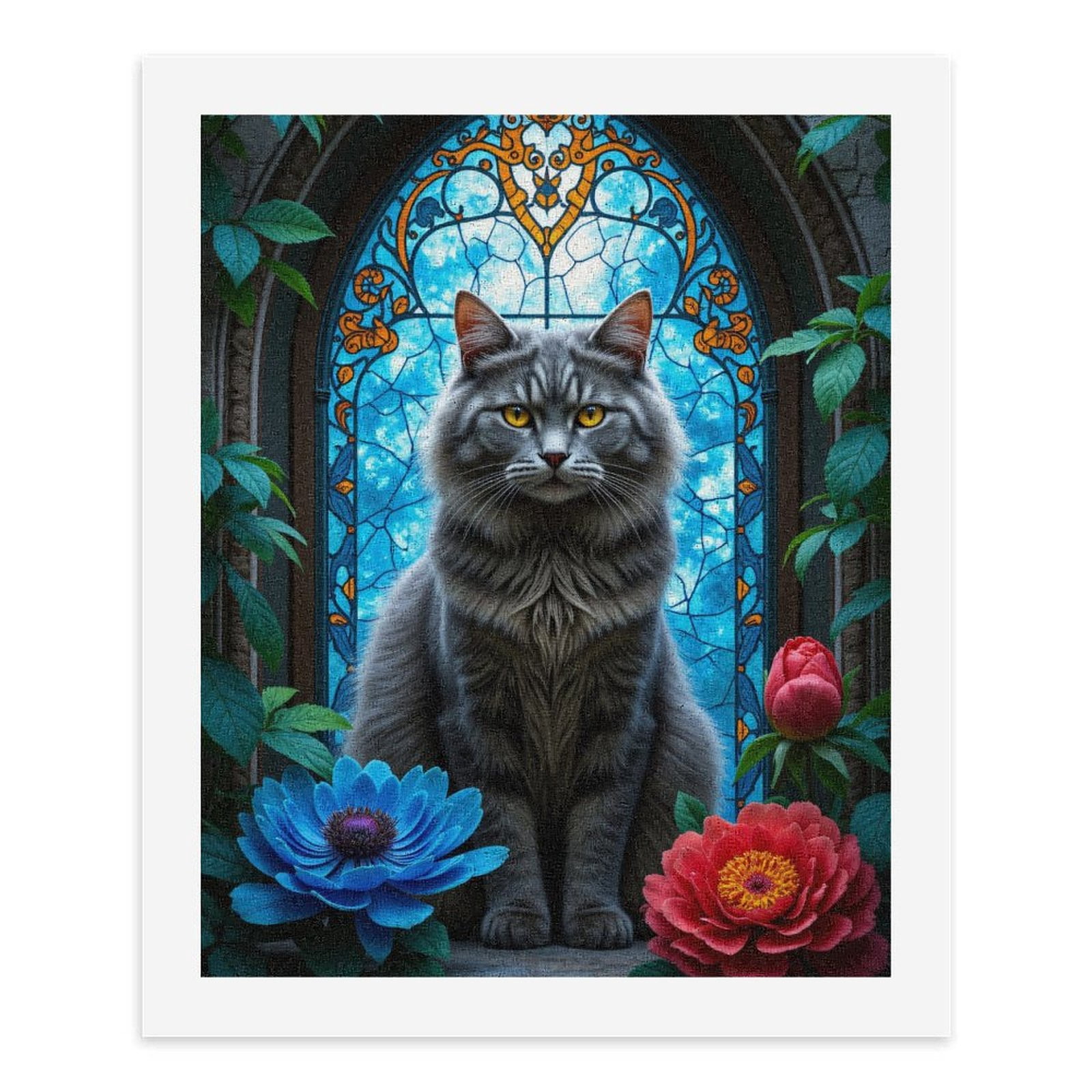 Paint By Numbers Kit for Adults Beginner - Cat Stained Glass Flowers Vibrant Scene DIY Canvas Painting Kits for Adults, Frameless Paint By Number for Adults for Home Wall Decor 16x20 Inch