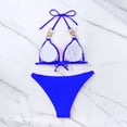 thumbnail image 4 of ZQGJB Women's Ring Halter Swimsuit 2 Piece Tie Back Bathing Suit Solid Color High Waist Athletic Swimwear Push Up Padded Bikini Set with Thongs Blue S, 4 of 5