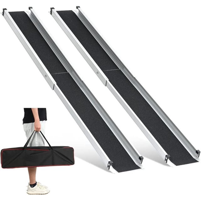gardhom 1 Paire Rampe de Fauteuil Roulant Réglable 5 Pi 60 Pouces L x 7,4 Pouces L Rampes Télescopiques pour Fauteuils Roulants 600 Lb Rampes Portatives pour Marches Seuil de la Maison Embrasures de Porte Escaliers avec Sac de Transport