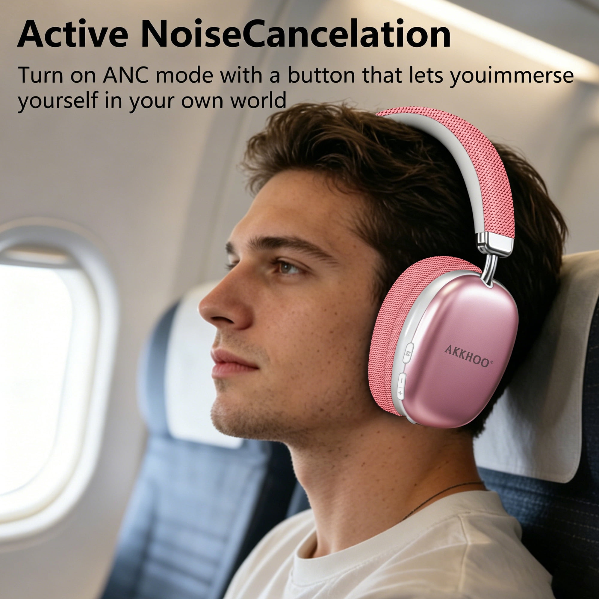 Bluetooth Headphones Over Ear, AKKHOO Active Noise Cancelling Wireless Headphones with 35Hrs Playtime, Deep Bass, 4 Noise Cancelling Mics, Low Latency for Travel Work Study Gaming
