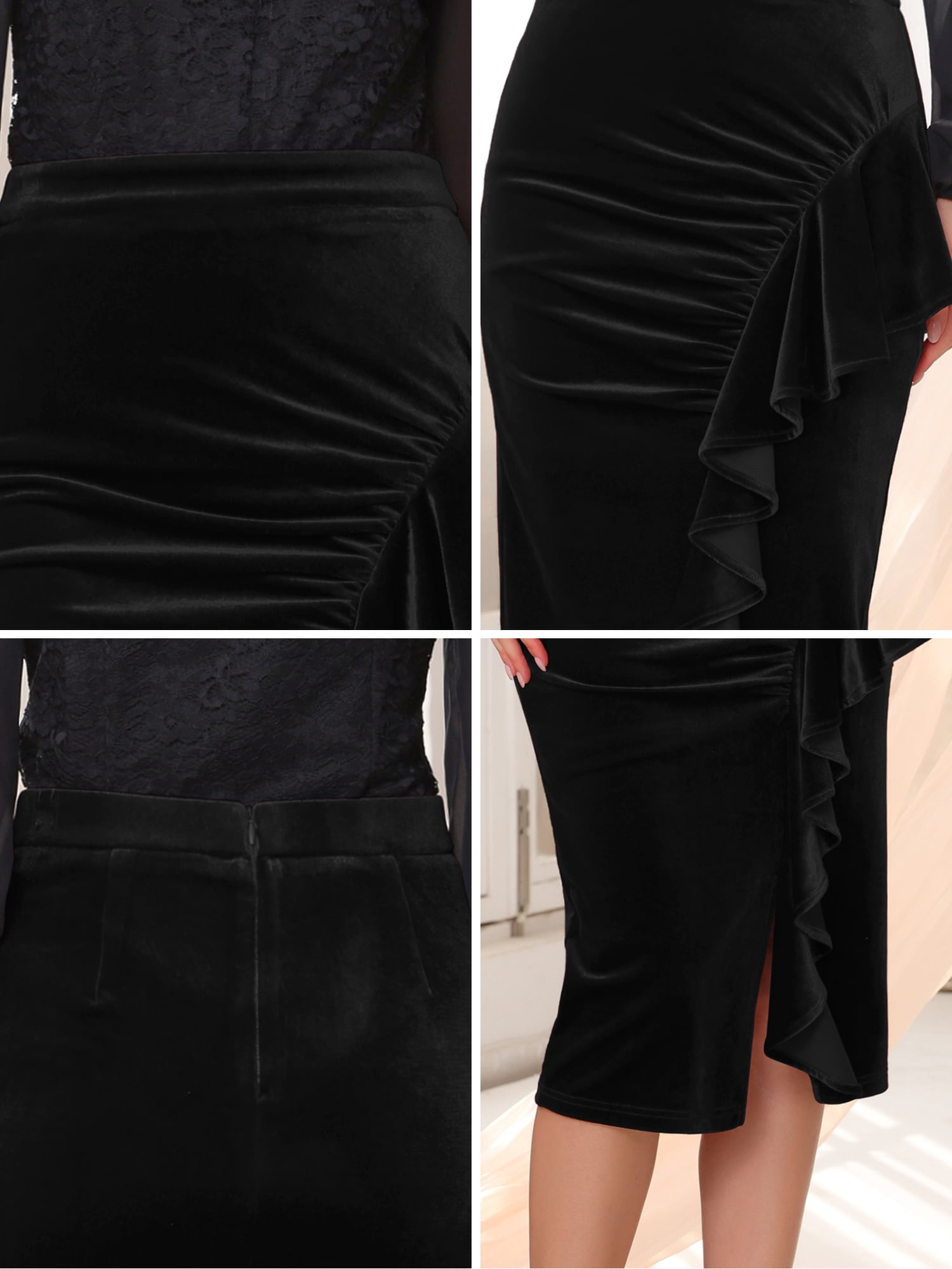 DARING DIVA Women's Ruffled Ruched Cocktail Midi Skirts Large Black