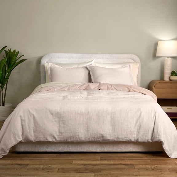 Allswell Full/Queen Duvet Cover Set, Cotton Linen, 3-Piece, Cream Glaze Stripe