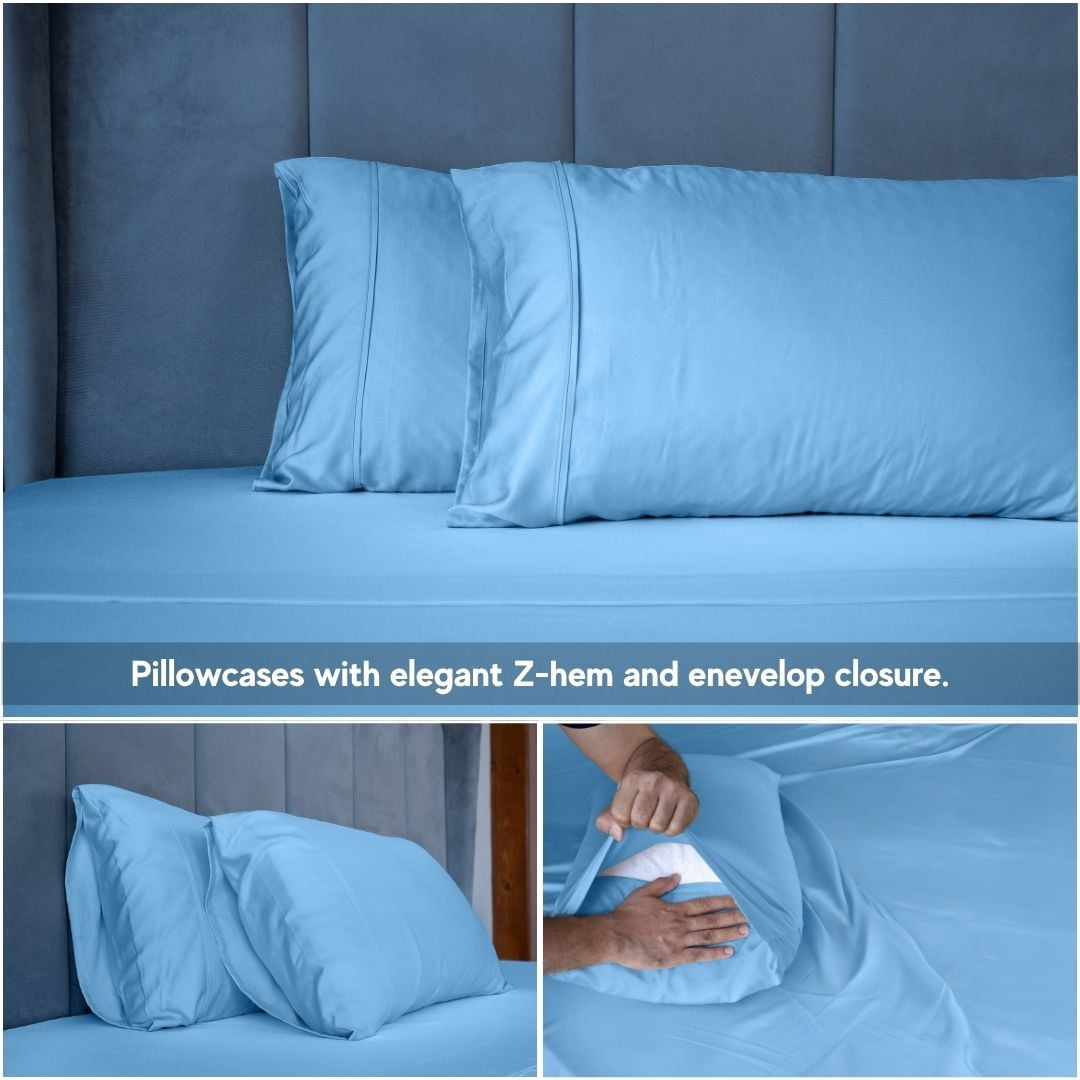 Home Prides Queen Bamboo Sheets Set - 100% Bamboo Viscose, Silky Soft Cooling & Breathable Bamboo Bed Sheets, 4-Piece, 15” deep Pocket, Oeko-Tex Certified, Frosted Blue