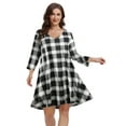 thumbnail image 2 of VEPKUL V Neck Plus Size Dresses 3/4 Sleeve Casual Loose Swing Fall Dress with Pockets 1024_WEM_Flower50_1X, 2 of 9