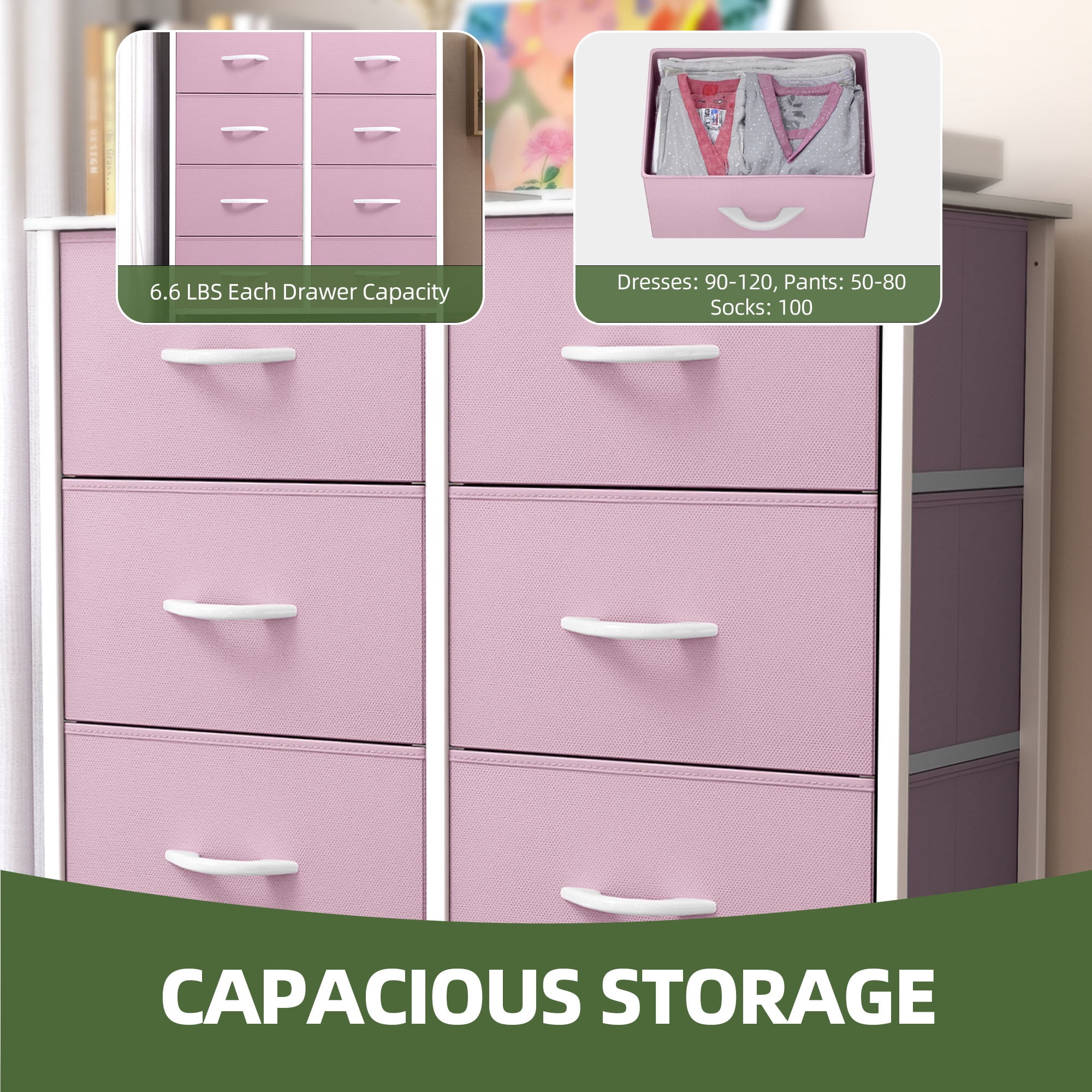 Uforic 8 Drawers Dresser Chest of Drawers for Fabric Storage Dressers for Living Room Pink