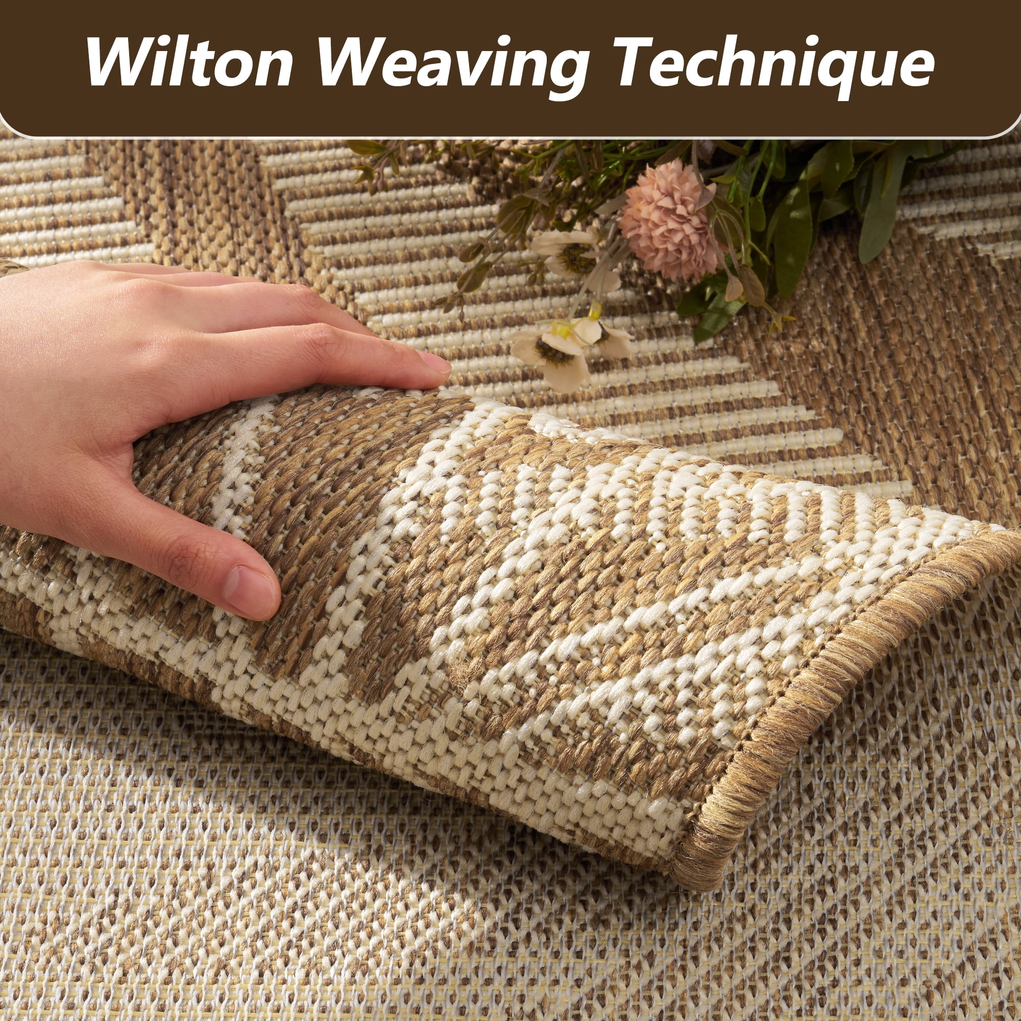 SIXHOME Outdoor Rugs 9'x12' Patio Rug Tropical Indoor Outdoor Rugs Polypropylene Washable Non Shedding, Easy Clean, Waterproof, Durable Outdoor Carpet for Porch Balcony Deck Neutral Brown