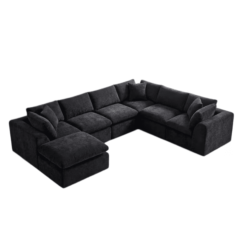 Oversized U-Shaped Sectional Sofa with Ottoman, 7-Seater Modular Chenille Cloud Couch, Deep Seat Frameless Sofa for Living Room, Apartment, Office