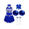 thumbnail image 3 of YEAHDOR Girls Cheerleading Uniform Sleeveless Letters Printed Hollow Back Dress Dancewear B Blue 6, 3 of 7