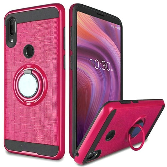 GSA Brushed Matte Hybrid Case w/Ring Stand For Alcatel 3V (2019) - Hot Pink/Black