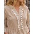 thumbnail image 5 of INSPIRE CHIC Women's V Neck Front Tassel Ornaments Fringe 3/4 Sleeve Top L Khaki, 5 of 6