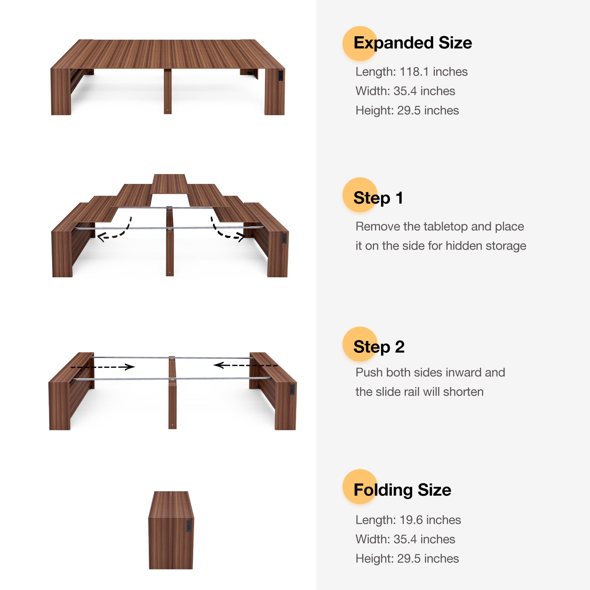 Advwin 118" Extendable Dining Table with Outlets & Storage, Folding Multipurpose Table for 2-12 People, Modern Wooden Table for Meetings, Weddings, Office, Party, Brown