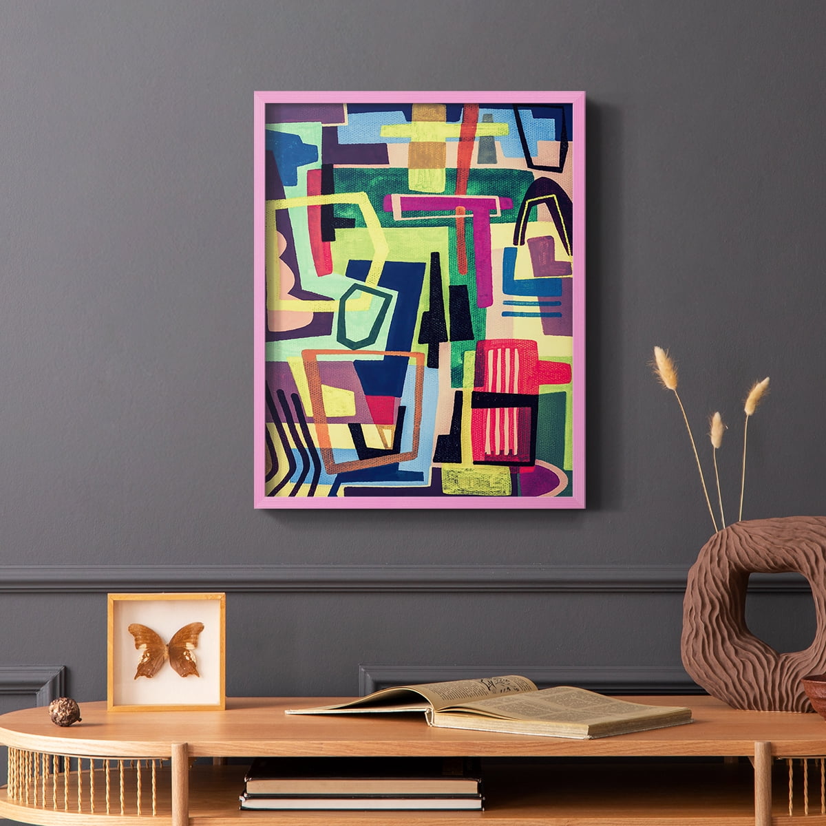 Connected Colors I Framed Print in Pink Solid Wood Framed Print No Nail Hanging