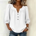 thumbnail image 5 of Lenpel Womens Dressy Casual Blouses V Neck Balloon 3/4 Length Sleeve Tops Fashion Button Front Loose Fit Shirts, 5 of 6