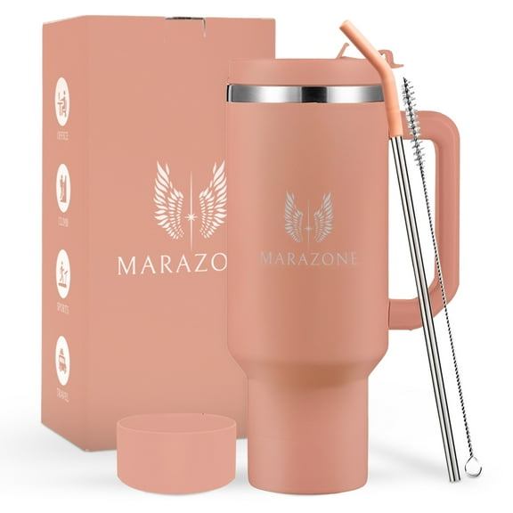 MARAZONE 40 oz Sunset Pink Stainless Steel Insulated Travel Mug for Hot and Cold Drinks, Leak Proof Tumbler with Accessories