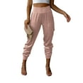 thumbnail image 1 of Pantalones de chándal de satén para mujer, cintura alta elástica, múltiples bolsillos, pantalones tobilleros cónicos informales, 1 of 5