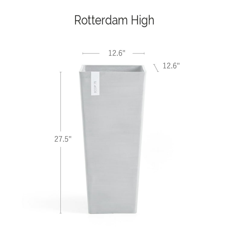 EcoPots Rotterdam Durable Indoor/Outdoor Modern Tall Rectangle Recycled  Plastic Planter Flower Pot, Dark Grey, 27.5