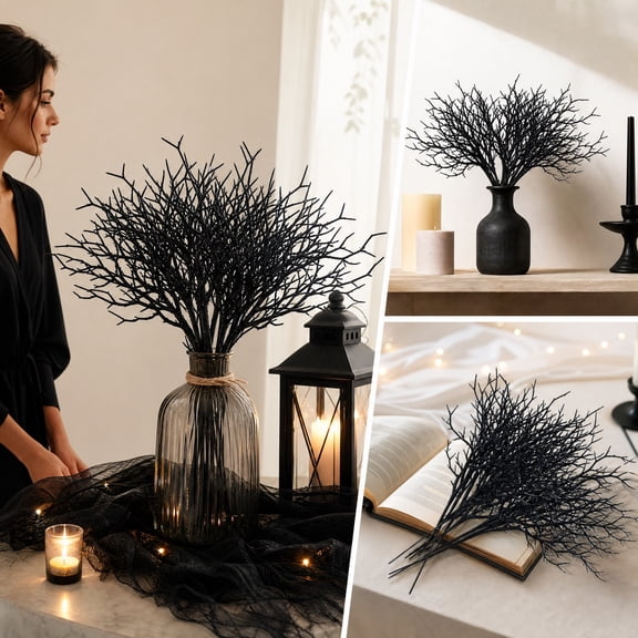 Halloween Artificial Dead Tree Branches,10PCS Black Plastic Spooky Twigs,Flexible Haunted Tree Decor for Vase,Centerpiece,Yard,Garden Party,Indoor Outdoor Decoration