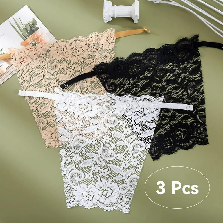 3PCS Modesty Panels for Low Cut Tops, Top Lace Insert for Low Cut Tops  Cleavage Cover Up for dresses, Clip-On Mock Camisole Bra Inserts Lace  Modesty Panel Vest for Women's Privacy -