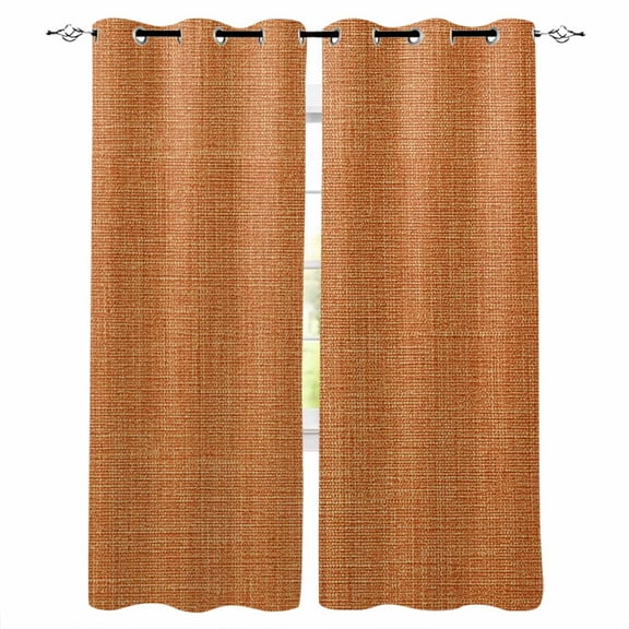 Fsddascl Burnt Orange Burlap Texture Blackout Curtains for Bedroom/Living Room, Thermal Insulated Kitchen Curtains, Farmhouse Vintage Orange Grommet Darkening Window Treatment Drapes 52"x63"x2