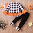 thumbnail image 6 of KPOPLK Toddler Baby Girl Clothes 12 18 24 Months 2t 3t 4t 5t Plaid Pumpkin Print Ruffle Top + Pants 2 Piece Outfit Set,Size 3-4 Years, 6 of 9